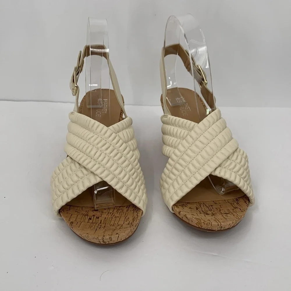 Market & Spruce Jayna cork wedge sandals cream criss cross strap shoe new 7